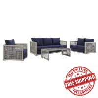 Modway EEI-3596-GRY-NAV-SET Aura 4 Piece Outdoor Patio Wicker Rattan Set