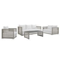 Modway EEI-3596-GRY-WHI-SET Aura 4 Piece Outdoor Patio Wicker Rattan Set
