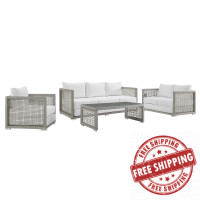 Modway EEI-3596-GRY-WHI-SET Aura 4 Piece Outdoor Patio Wicker Rattan Set