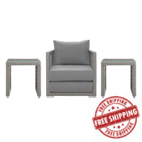Modway EEI-3597-GRY-GRY-SET Aura 3 Piece Outdoor Patio Wicker Rattan Set