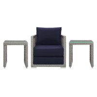 Modway EEI-3597-GRY-NAV-SET Aura 3 Piece Outdoor Patio Wicker Rattan Set
