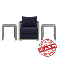 Modway EEI-3597-GRY-NAV-SET Aura 3 Piece Outdoor Patio Wicker Rattan Set