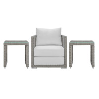 Modway EEI-3597-GRY-WHI-SET Aura 3 Piece Outdoor Patio Wicker Rattan Set