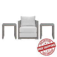 Modway EEI-3597-GRY-WHI-SET Aura 3 Piece Outdoor Patio Wicker Rattan Set