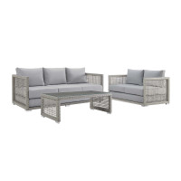 Modway EEI-3598-GRY-GRY-SET Aura 3 Piece Outdoor Patio Wicker Rattan Set