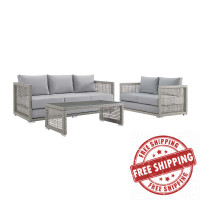 Modway EEI-3598-GRY-GRY-SET Aura 3 Piece Outdoor Patio Wicker Rattan Set
