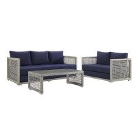 Modway EEI-3598-GRY-NAV-SET Aura 3 Piece Outdoor Patio Wicker Rattan Set