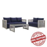 Modway EEI-3598-GRY-NAV-SET Aura 3 Piece Outdoor Patio Wicker Rattan Set