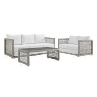 Modway EEI-3598-GRY-WHI-SET Aura 3 Piece Outdoor Patio Wicker Rattan Set