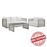Modway EEI-3598-GRY-WHI-SET Aura 3 Piece Outdoor Patio Wicker Rattan Set