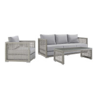 Modway EEI-3599-GRY-GRY-SET Aura 3 Piece Outdoor Patio Wicker Rattan Set