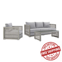 Modway EEI-3599-GRY-GRY-SET Aura 3 Piece Outdoor Patio Wicker Rattan Set