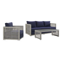 Modway EEI-3599-GRY-NAV-SET Aura 3 Piece Outdoor Patio Wicker Rattan Set