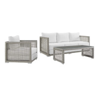 Modway EEI-3599-GRY-WHI-SET Aura 3 Piece Outdoor Patio Wicker Rattan Set