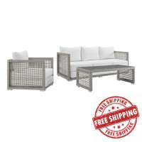 Modway EEI-3599-GRY-WHI-SET Aura 3 Piece Outdoor Patio Wicker Rattan Set