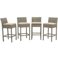 Modway EEI-3602-LGR-BEI Conduit Bar Stool Outdoor Patio Wicker Rattan Set of 4