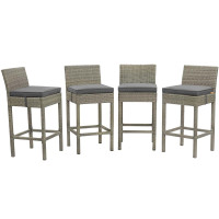 Modway EEI-3602-LGR-CHA Conduit Bar Stool Outdoor Patio Wicker Rattan Set of 4