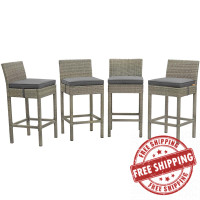 Modway EEI-3602-LGR-CHA Conduit Bar Stool Outdoor Patio Wicker Rattan Set of 4