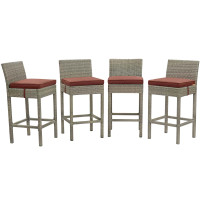 Modway EEI-3602-LGR-CUR Conduit Bar Stool Outdoor Patio Wicker Rattan Set of 4