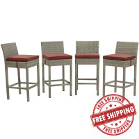 Modway EEI-3602-LGR-CUR Conduit Bar Stool Outdoor Patio Wicker Rattan Set of 4