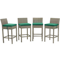 Modway EEI-3602-LGR-GRN Conduit Bar Stool Outdoor Patio Wicker Rattan Set of 4