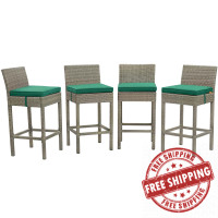 Modway EEI-3602-LGR-GRN Conduit Bar Stool Outdoor Patio Wicker Rattan Set of 4