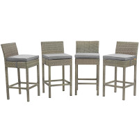 Modway EEI-3602-LGR-GRY Conduit Bar Stool Outdoor Patio Wicker Rattan Set of 4