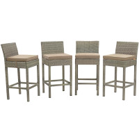 Modway EEI-3602-LGR-MOC Conduit Bar Stool Outdoor Patio Wicker Rattan Set of 4
