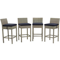 Modway EEI-3602-LGR-NAV Conduit Bar Stool Outdoor Patio Wicker Rattan Set of 4