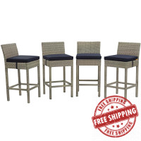 Modway EEI-3602-LGR-NAV Conduit Bar Stool Outdoor Patio Wicker Rattan Set of 4