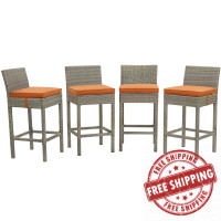 Modway EEI-3602-LGR-ORA Conduit Bar Stool Outdoor Patio Wicker Rattan Set of 4