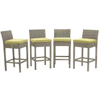 Modway EEI-3602-LGR-PER Conduit Bar Stool Outdoor Patio Wicker Rattan Set of 4