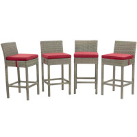 Modway EEI-3602-LGR-RED Conduit Bar Stool Outdoor Patio Wicker Rattan Set of 4