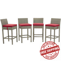 Modway EEI-3602-LGR-RED Conduit Bar Stool Outdoor Patio Wicker Rattan Set of 4