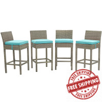 Modway EEI-3602-LGR-TRQ Conduit Bar Stool Outdoor Patio Wicker Rattan Set of 4