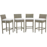 Modway EEI-3602-LGR-WHI Conduit Bar Stool Outdoor Patio Wicker Rattan Set of 4