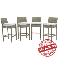 Modway EEI-3602-LGR-WHI Conduit Bar Stool Outdoor Patio Wicker Rattan Set of 4