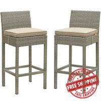 Modway EEI-3604-LGR-BEI Conduit Bar Stool Outdoor Patio Wicker Rattan Set of 2