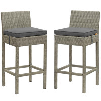 Modway EEI-3604-LGR-CHA Conduit Bar Stool Outdoor Patio Wicker Rattan Set of 2