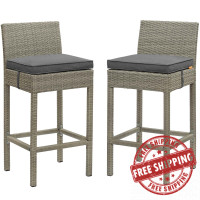 Modway EEI-3604-LGR-CHA Conduit Bar Stool Outdoor Patio Wicker Rattan Set of 2