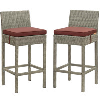 Modway EEI-3604-LGR-CUR Conduit Bar Stool Outdoor Patio Wicker Rattan Set of 2