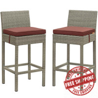 Modway EEI-3604-LGR-CUR Conduit Bar Stool Outdoor Patio Wicker Rattan Set of 2