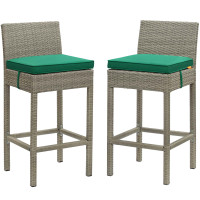 Modway EEI-3604-LGR-GRN Conduit Bar Stool Outdoor Patio Wicker Rattan Set of 2
