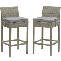 Modway EEI-3604-LGR-GRY Conduit Bar Stool Outdoor Patio Wicker Rattan Set of 2