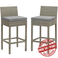 Modway EEI-3604-LGR-GRY Conduit Bar Stool Outdoor Patio Wicker Rattan Set of 2