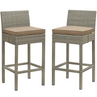Modway EEI-3604-LGR-MOC Conduit Bar Stool Outdoor Patio Wicker Rattan Set of 2