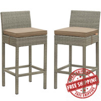 Modway EEI-3604-LGR-MOC Conduit Bar Stool Outdoor Patio Wicker Rattan Set of 2