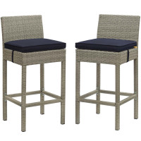 Modway EEI-3604-LGR-NAV Conduit Bar Stool Outdoor Patio Wicker Rattan Set of 2