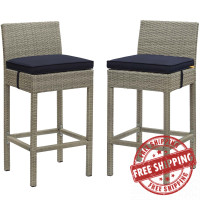 Modway EEI-3604-LGR-NAV Conduit Bar Stool Outdoor Patio Wicker Rattan Set of 2