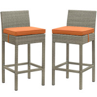 Modway EEI-3604-LGR-ORA Conduit Bar Stool Outdoor Patio Wicker Rattan Set of 2